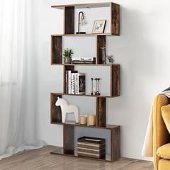 Estante en S con 5 Niveles Librería de Madera Multiuso en Estilo Industrial para Salón Dormitorio Casa Oficina Marrón Rústico 70 x 24 x 158 cm