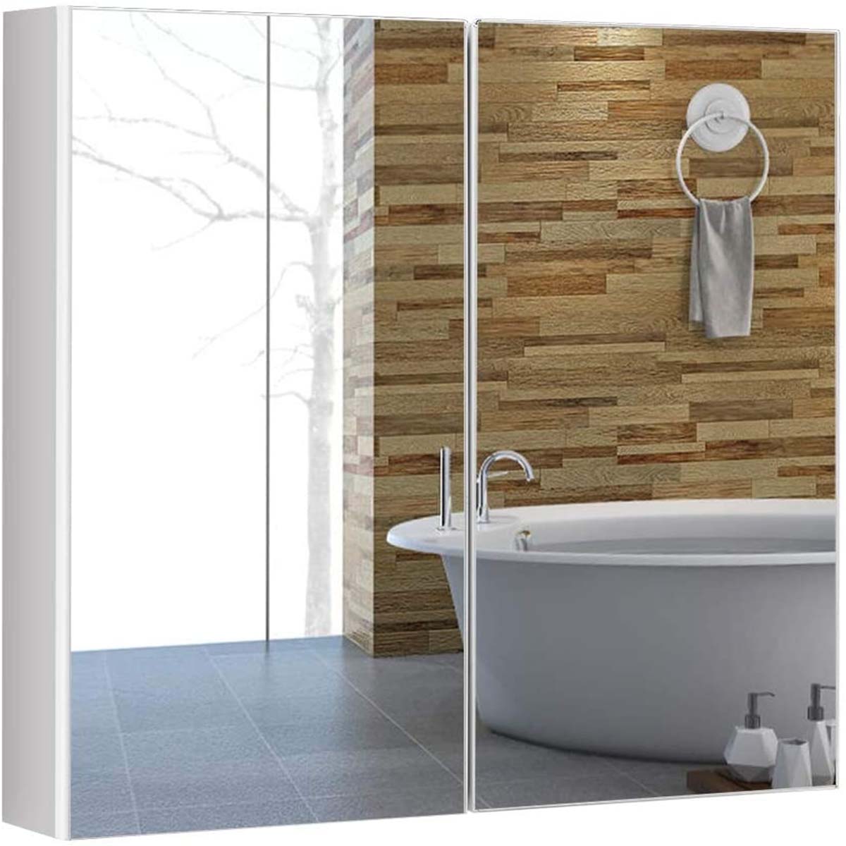 Armario de Baño con Espejo de Pared con 2 Puertas 2 Estante de Almacenamiento Blanco 62 x 11,3 x 65 cm