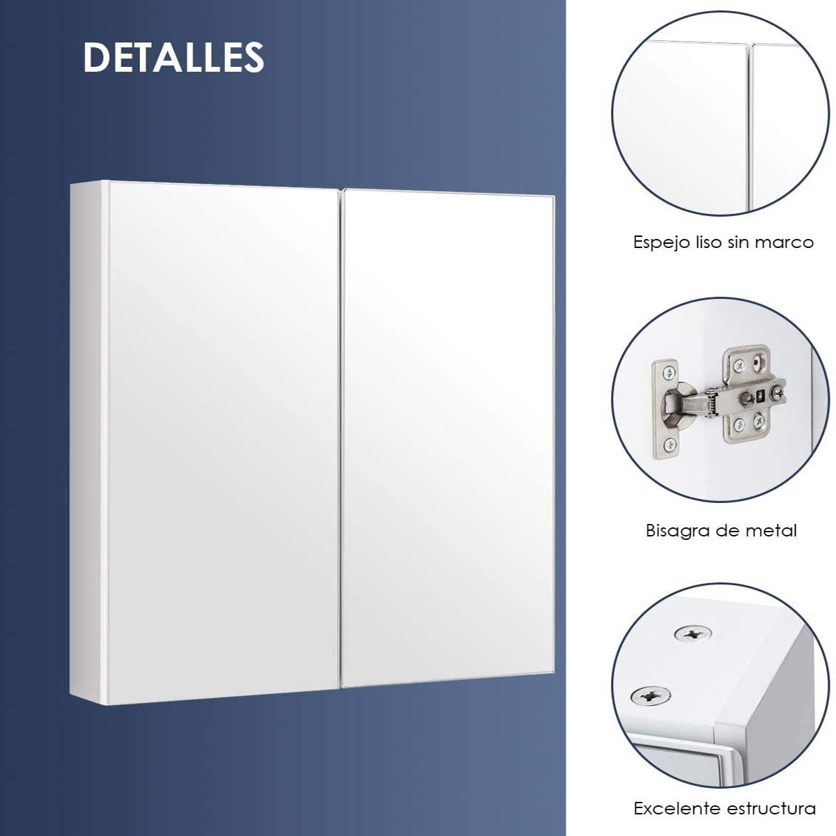 Armario de Baño con Espejo de Pared con 2 Puertas 2 Estante de Almacenamiento Blanco 62 x 11,3 x 65 cm