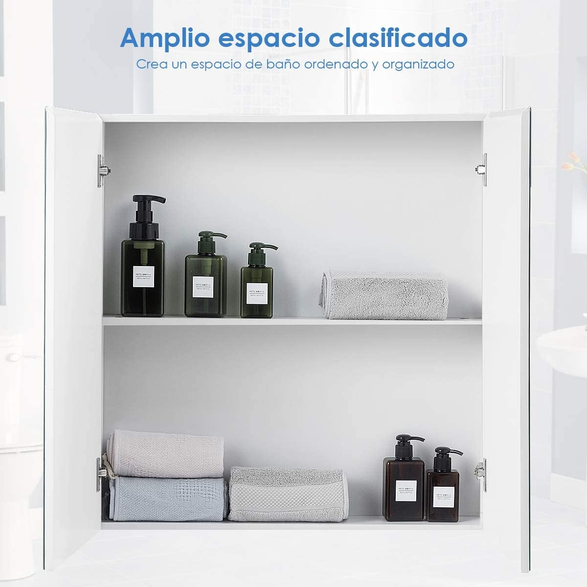 Armario de Baño con Espejo de Pared con 2 Puertas 2 Estante de Almacenamiento Blanco 62 x 11,3 x 65 cm
