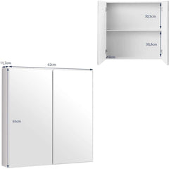 Armario de Baño con Espejo de Pared con 2 Puertas 2 Estante de Almacenamiento Blanco 62 x 11,3 x 65 cm