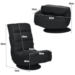 Silla a Ras de Suelo Giratoria a 360° Regulable en 5 Posiciones para Videojuegos Adultos Leer Mirar la TV Negro 59 x 75 x 83 cm