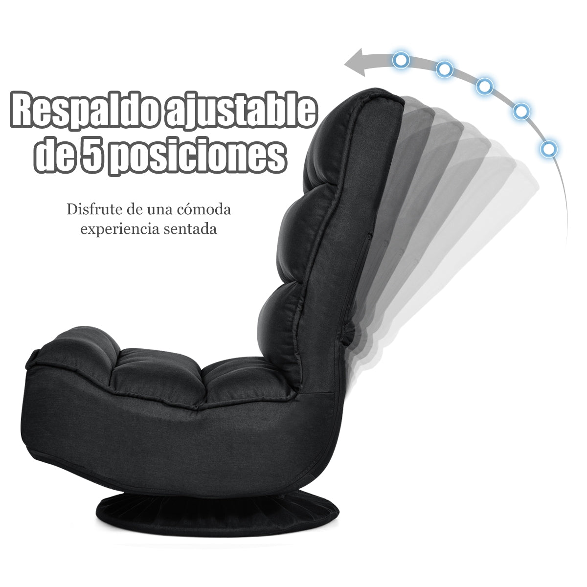 Silla a Ras de Suelo Giratoria a 360° Regulable en 5 Posiciones para Videojuegos Adultos Leer Mirar la TV Negro 59 x 75 x 83 cm