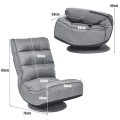 Silla a Ras de Suelo Giratoria a 360° Regulable en 5 Posiciones para Videojuegos Adultos Leer Mirar la TV Gris 59 x 75 x 83 cm