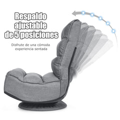 Silla a Ras de Suelo Giratoria a 360° Regulable en 5 Posiciones para Videojuegos Adultos Leer Mirar la TV Gris 59 x 75 x 83 cm
