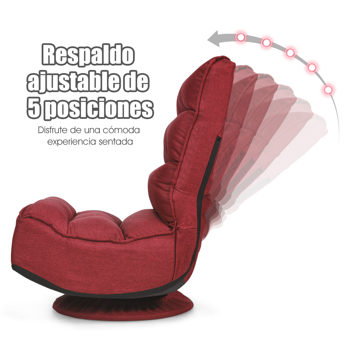 Silla a Ras de Suelo Giratoria a 360° Regulable en 5 Posiciones para Videojuegos Adultos Leer Mirar la TV Rojo 59 x 75 x 83 cm