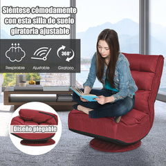 Silla a Ras de Suelo Giratoria a 360° Regulable en 5 Posiciones para Videojuegos Adultos Leer Mirar la TV Rojo 59 x 75 x 83 cm