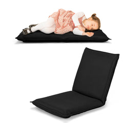 Silla a Ras de Suelo Sillón Reclinable Acolchado Regulable con Soporte Espalda Ideal para Leer Meditar Negro 98 x 47 x 7,5 cm