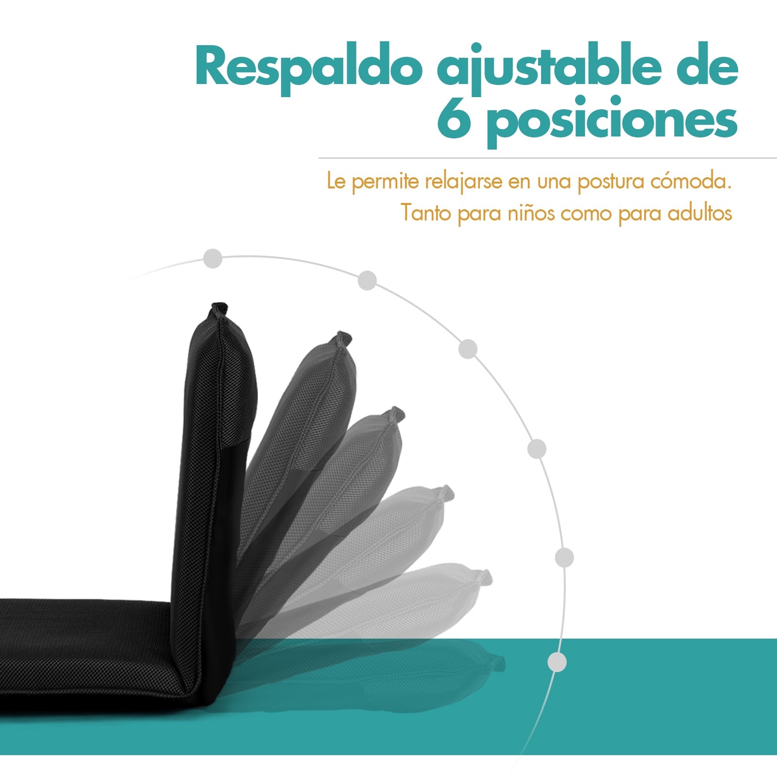 Silla a Ras de Suelo Sillón Reclinable Acolchado Regulable con Soporte Espalda Ideal para Leer Meditar Negro 98 x 47 x 7,5 cm