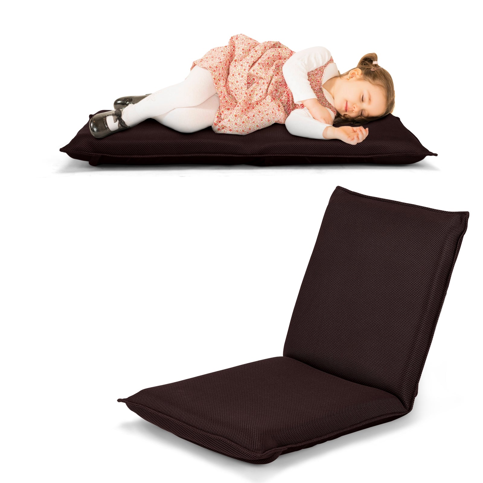 Silla a Ras de Suelo Sillón Reclinable Acolchado Regulable con Soporte Espalda Ideal para Leer Meditar Café 98 x 47 x 7,5 cm