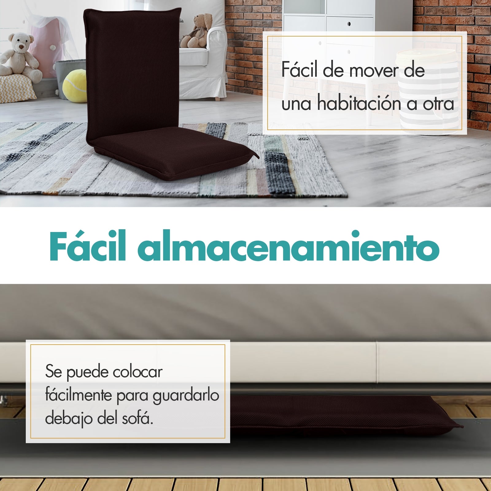 Silla a Ras de Suelo Sillón Reclinable Acolchado Regulable con Soporte Espalda Ideal para Leer Meditar Café 98 x 47 x 7,5 cm