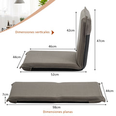Silla a Ras de Suelo Sillón Reclinable Acolchado Regulable con Soporte Espalda Ideal para Leer Meditar Gris 98 x 47 x 7,5 cm