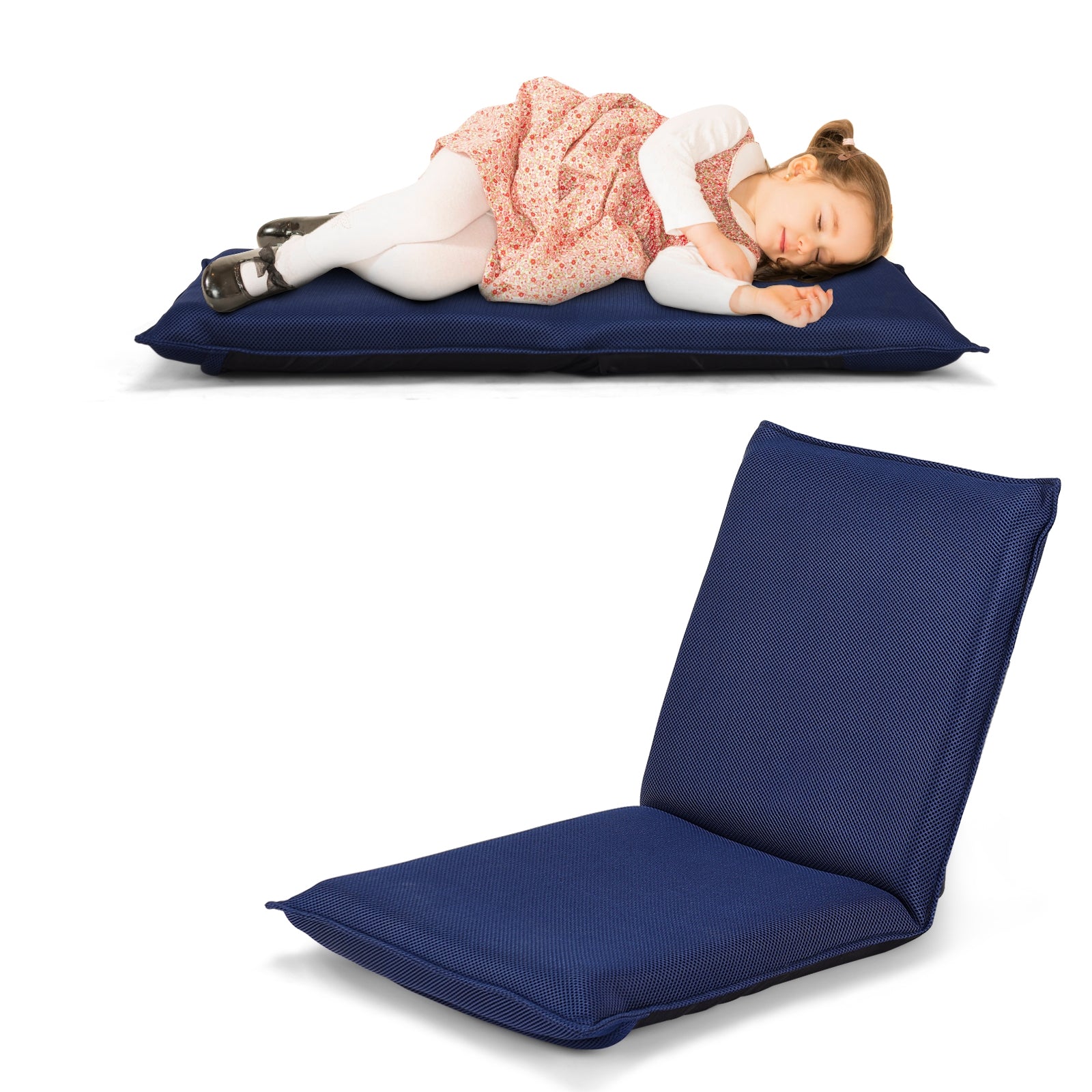 Silla a Ras de Suelo Sillón Reclinable Acolchado Regulable con Soporte Espalda Ideal para Leer Meditar Azul Marino 98 x 47 x 7,5 cm
