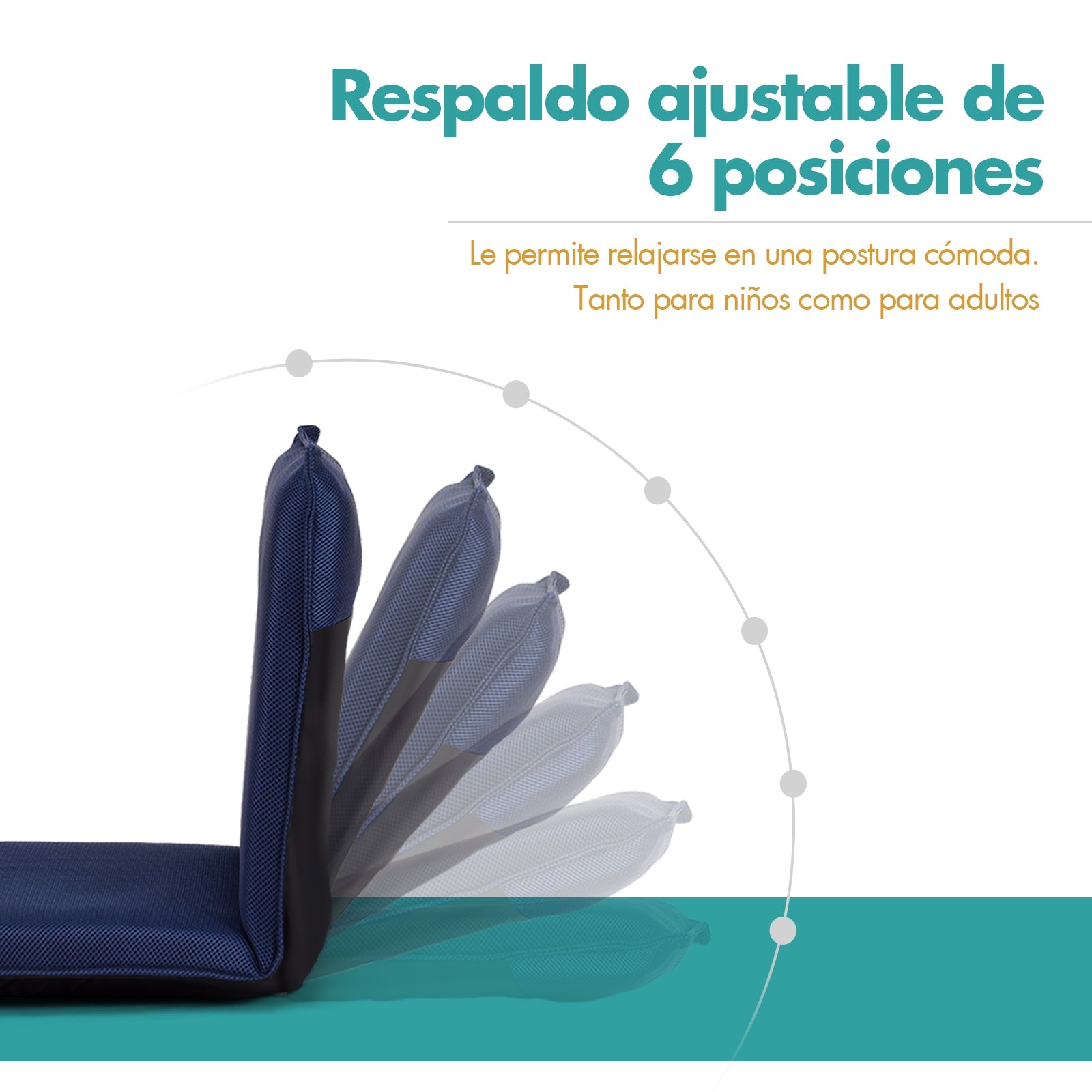Silla a Ras de Suelo Sillón Reclinable Acolchado Regulable con Soporte Espalda Ideal para Leer Meditar Azul Marino 98 x 47 x 7,5 cm