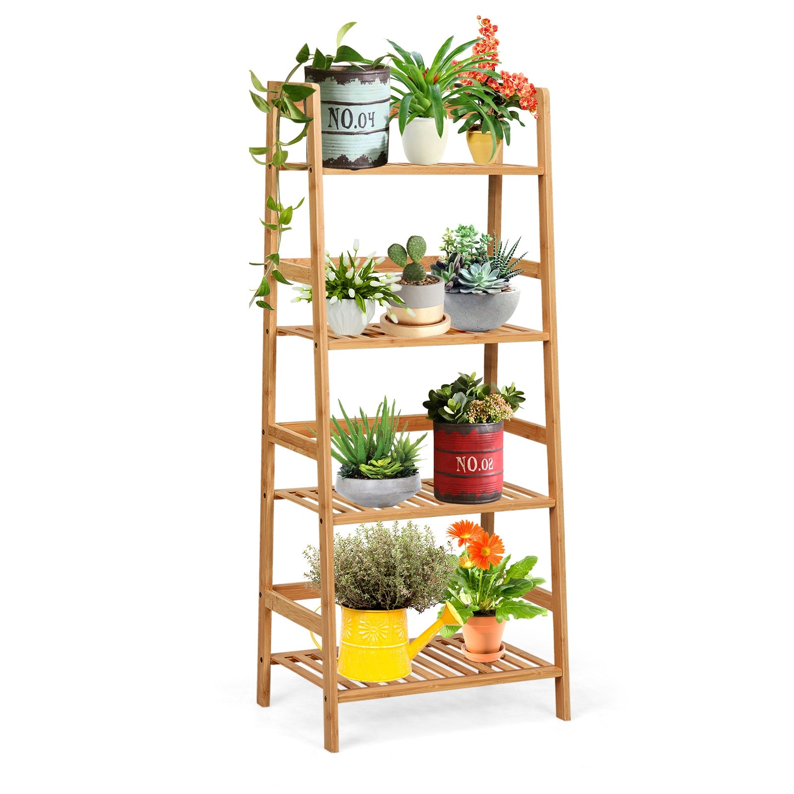 Estante de Escalera Librería Multiuso para Plantas de Bambú con 4 Niveles Decoración para Salón Cocina Baño Natural 48 x 32 x 115 cm