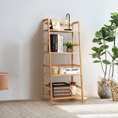 Estante de Escalera Librería Multiuso para Plantas de Bambú con 4 Niveles Decoración para Salón Cocina Baño Natural 48 x 32 x 115 cm