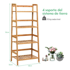 Estante de Escalera Librería Multiuso para Plantas de Bambú con 4 Niveles Decoración para Salón Cocina Baño Natural 48 x 32 x 115 cm