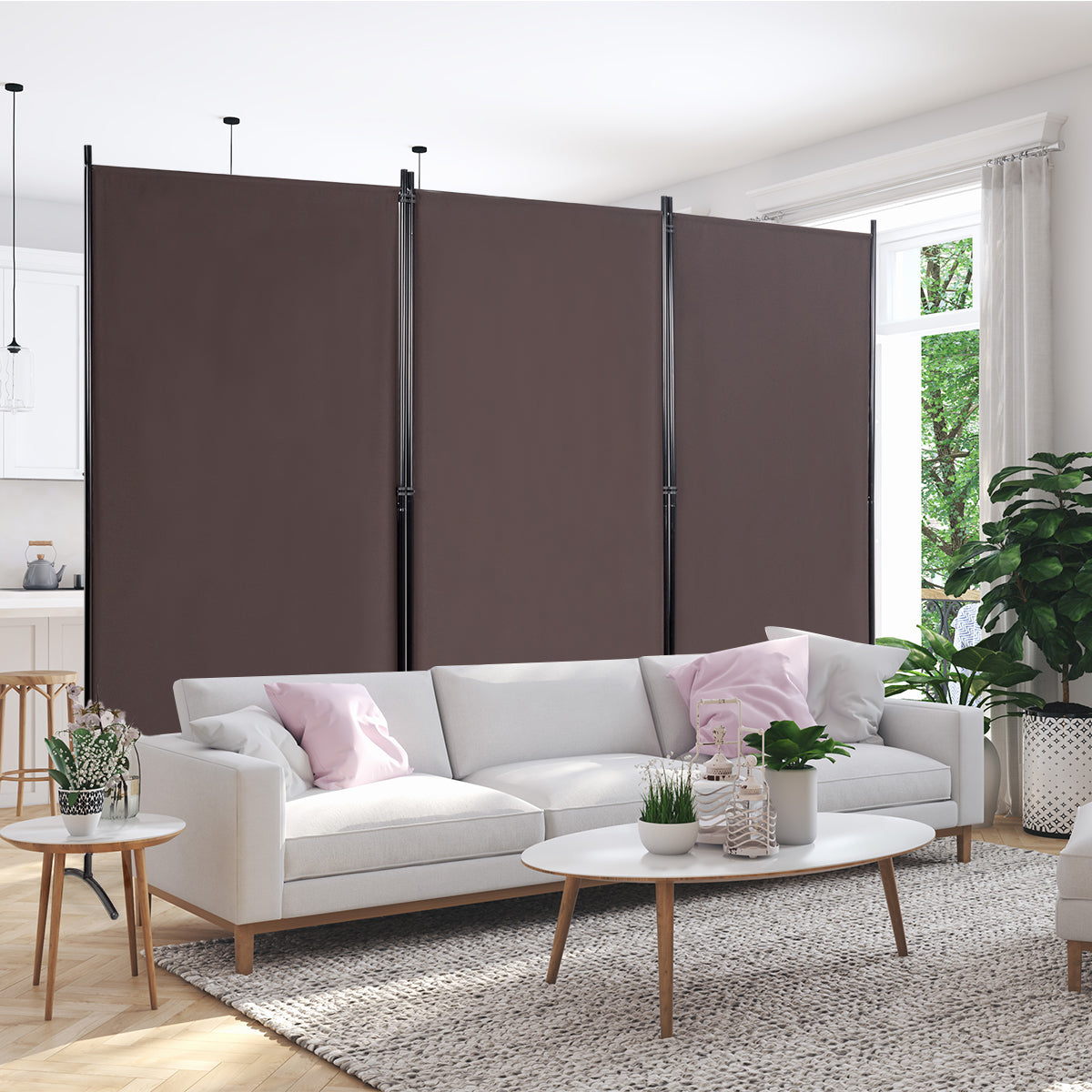 Biombo de 3 Paneles Separador de Ambientes Plegable Divisor Pantalla de Privacidad para Casa Oficina Baño Dormitorio 260 x 183 cm Café