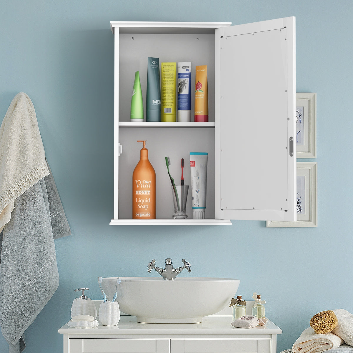 Armario del Baño con Espejo Montado a la Pared con Una Puerta y Repisa Regulable para Casa Baño Cocina Blanco 34 x 15 x 51 cm
