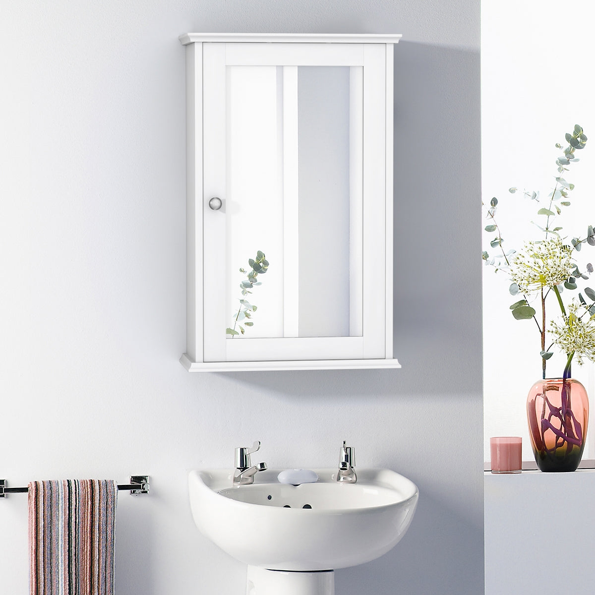 Armario del Baño con Espejo Montado a la Pared con Una Puerta y Repisa Regulable para Casa Baño Cocina Blanco 34 x 15 x 51 cm