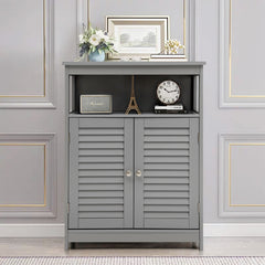 Armario del Baño con Doble Puerta de Persiana y Repisa Regulable para Salón Dormitorio Gris 60 x 30,5 x 80 cm
