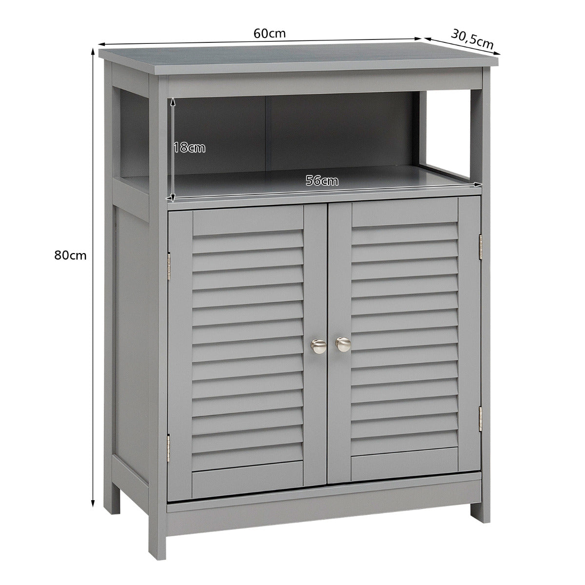 Armario del Baño con Doble Puerta de Persiana y Repisa Regulable para Salón Dormitorio Gris 60 x 30,5 x 80 cm