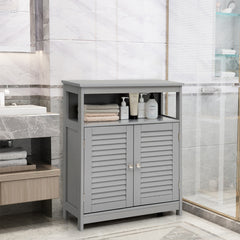 Armario del Baño con Doble Puerta de Persiana y Repisa Regulable para Salón Dormitorio Gris 60 x 30,5 x 80 cm
