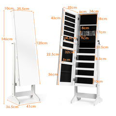 Armario para Joyas con Espejo de Cuerpo Entero Armario Vertical Joyero 4 Ángulos Regulables Blanco 41 x 36,5 x 146 cm