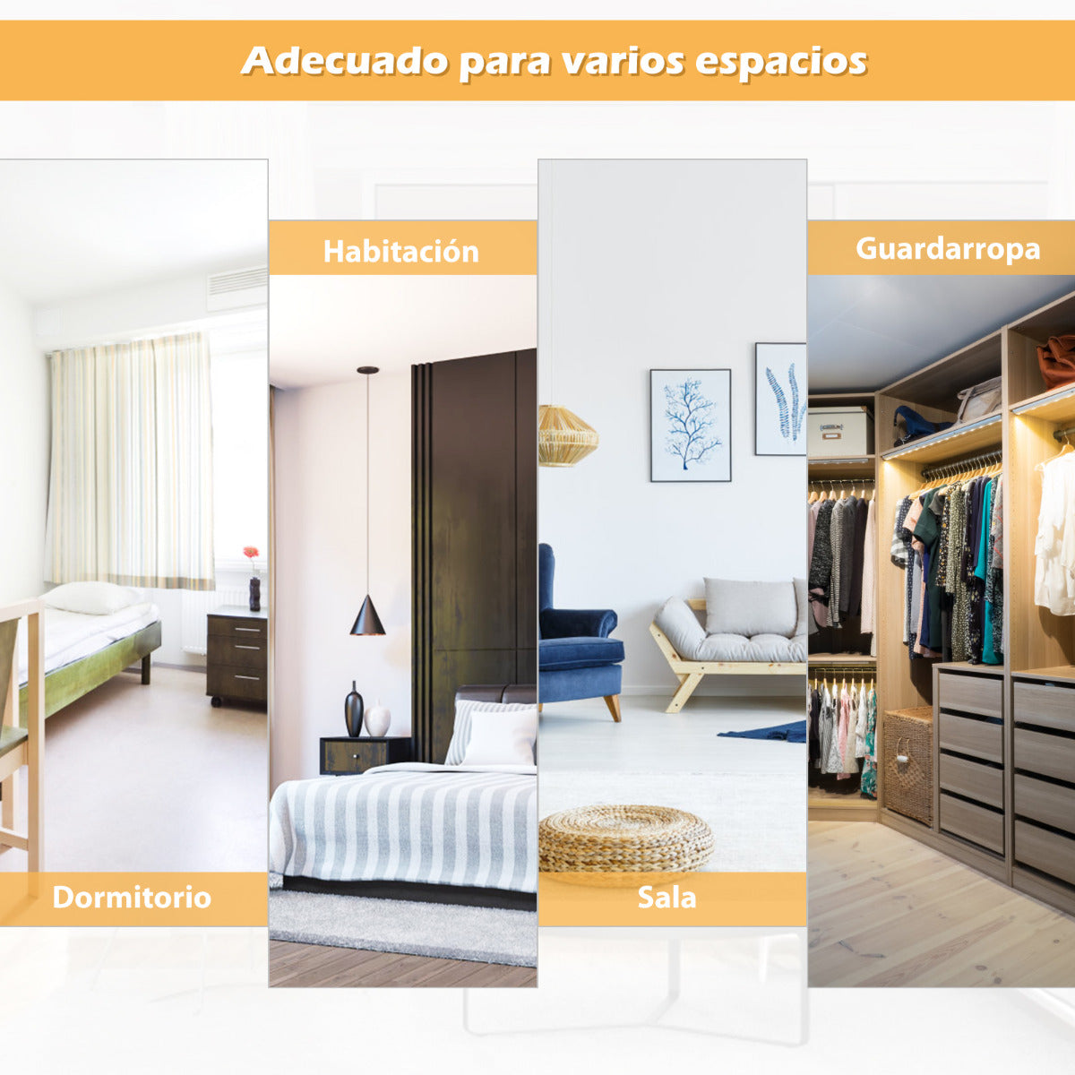 Espejo de Cuerpo Entero para Pared con 2 Set de Ganchos Regulables para Habitación Baño Entrada Negro 107 x 1,5 x 36,5 cm