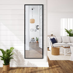 Espejo de Cuerpo Entero para Pared con 2 Set de Ganchos Regulables para Habitación Baño Entrada Negro 107 x 1,5 x 36,5 cm