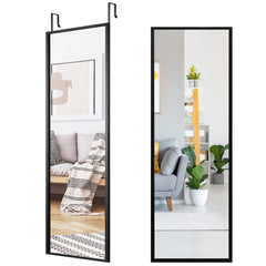 Espejo de Cuerpo Entero para Pared con 2 Set de Ganchos Regulables para Habitación Baño Entrada Negro 107 x 1,5 x 36,5 cm
