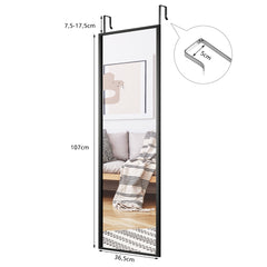 Espejo de Cuerpo Entero para Pared con 2 Set de Ganchos Regulables para Habitación Baño Entrada Negro 107 x 1,5 x 36,5 cm