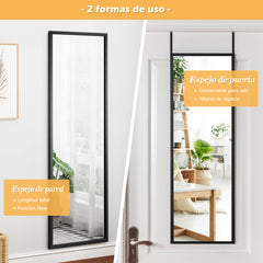 Espejo de Cuerpo Entero para Pared con 2 Set de Ganchos Regulables para Habitación Baño Entrada Negro 107 x 1,5 x 36,5 cm