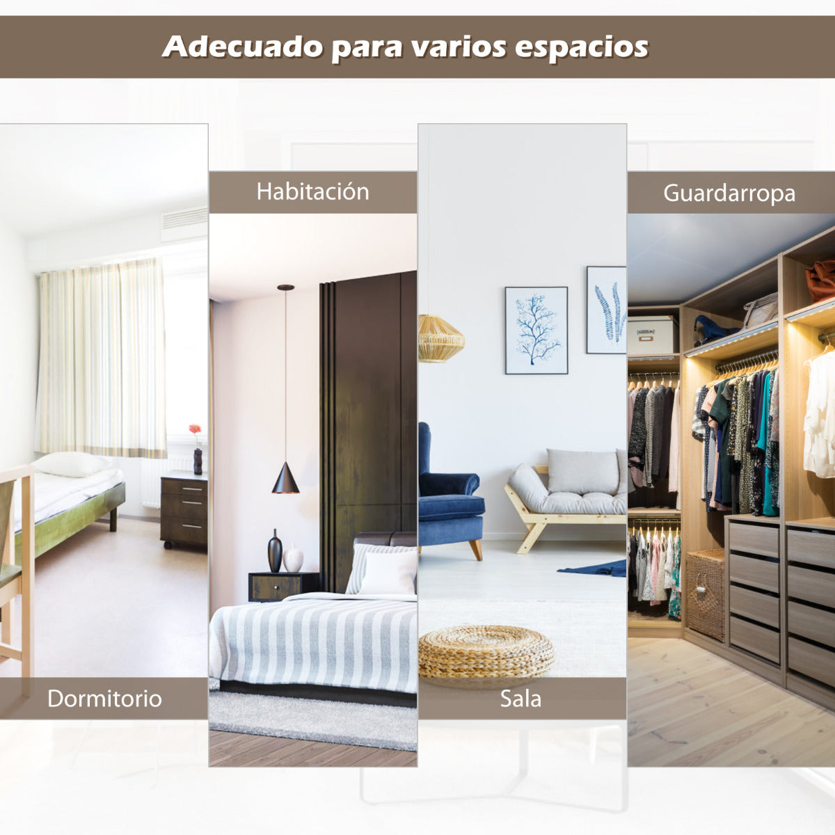 Espejo de Cuerpo Entero para Pared con 2 Set de Ganchos Regulables para Habitación Baño Entrada Café 107 x 1,5 x 36,5 cm