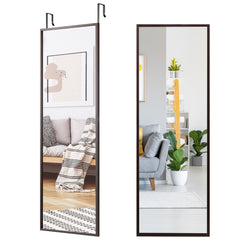 Espejo de Cuerpo Entero para Pared con 2 Set de Ganchos Regulables para Habitación Baño Entrada Café 107 x 1,5 x 36,5 cm