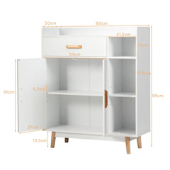 Armario con 1 Cajón 2 Puertas 3 Repisas y 4 Patas de Madera de Goma para Baño Casa y Oficina Blanco 80 x 30 x 95 cm