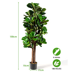 Árbol de Higo Artificial 1,5 m con Hojas en PEVA y Maceta en PP para Decorar Casa y Oficina Verde