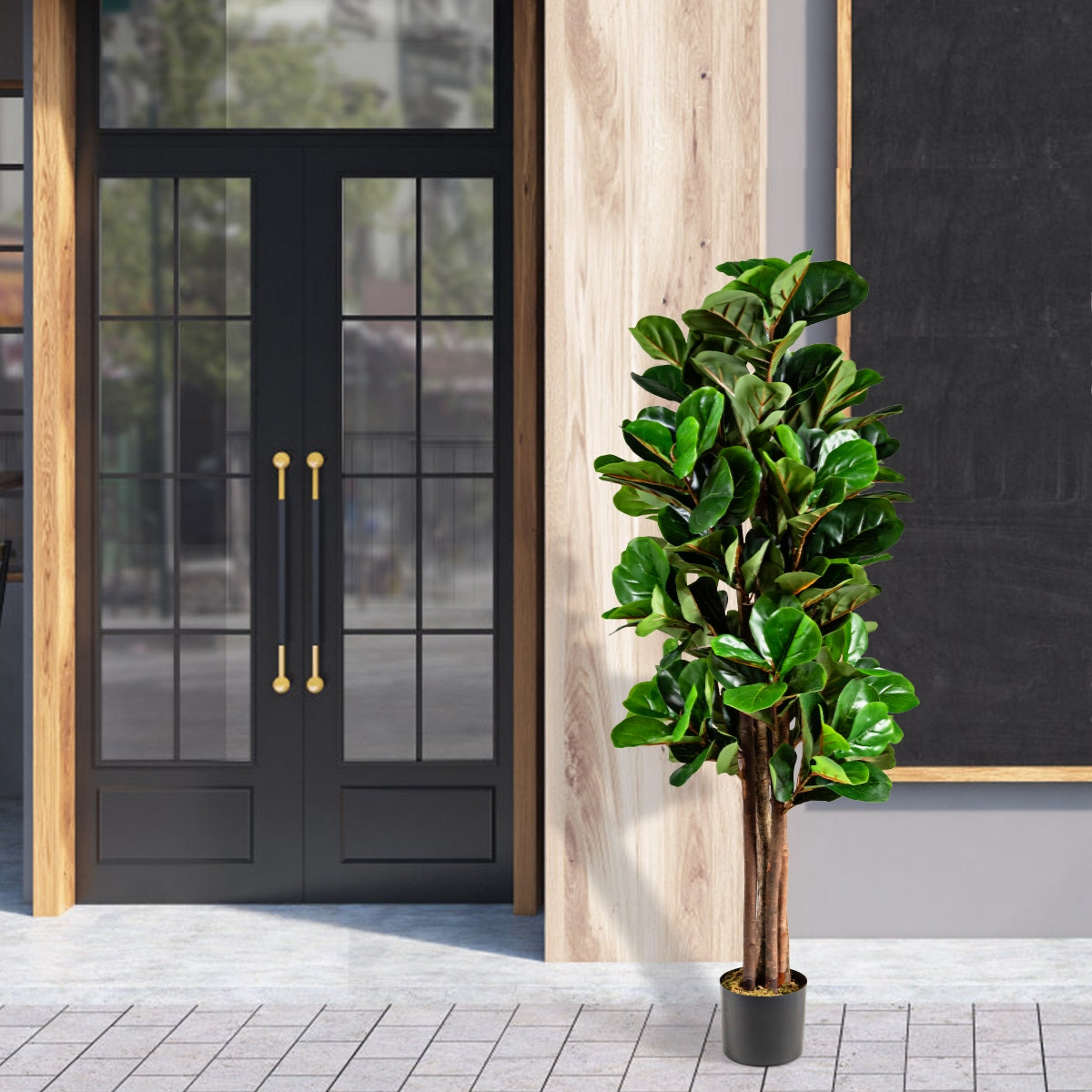 Árbol de Higo Artificial 1,5 m con Hojas en PEVA y Maceta en PP para Decorar Casa y Oficina Verde