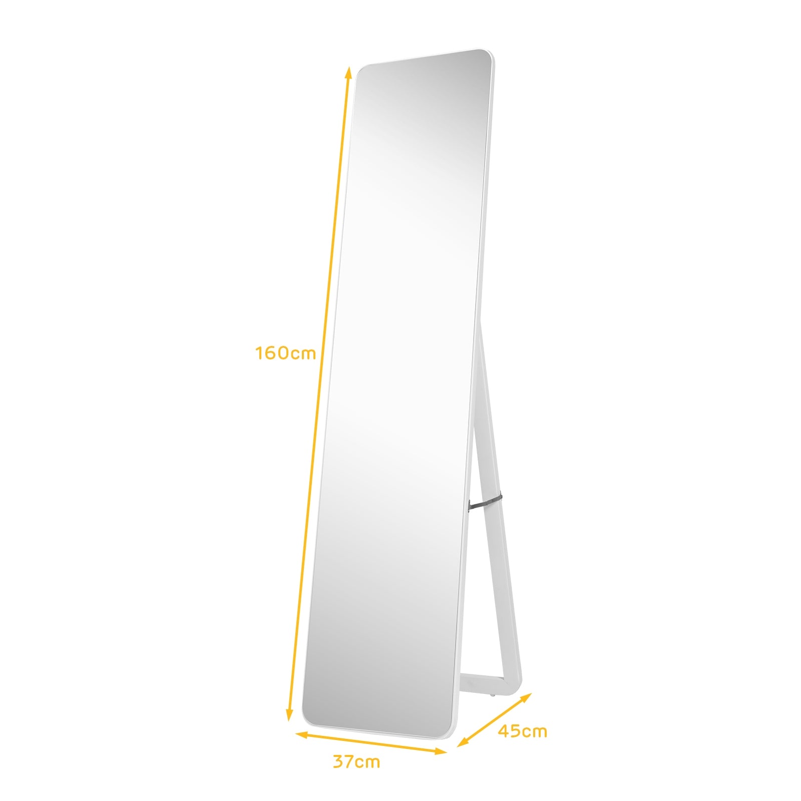 Espejo de Cuerpo Entero para Apoyar o Colgar a la Pared con Estructura de Madera y Ángulos Redondeados Blanco 37 x 45 x 160 cm