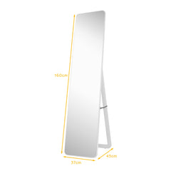 Espejo de Cuerpo Entero para Apoyar o Colgar a la Pared con Estructura de Madera y Ángulos Redondeados Blanco 37 x 45 x 160 cm
