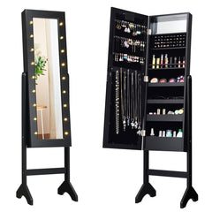 Armario Joyero con 18 Luces LED Ángulo Regulable Organizador para Todo Tipo de Joyas Negro 145 x 35 x 31,5 cm
