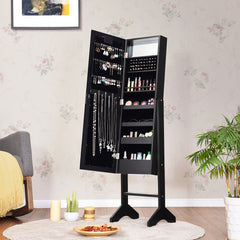 Armario Joyero con 18 Luces LED Ángulo Regulable Organizador para Todo Tipo de Joyas Negro 145 x 35 x 31,5 cm