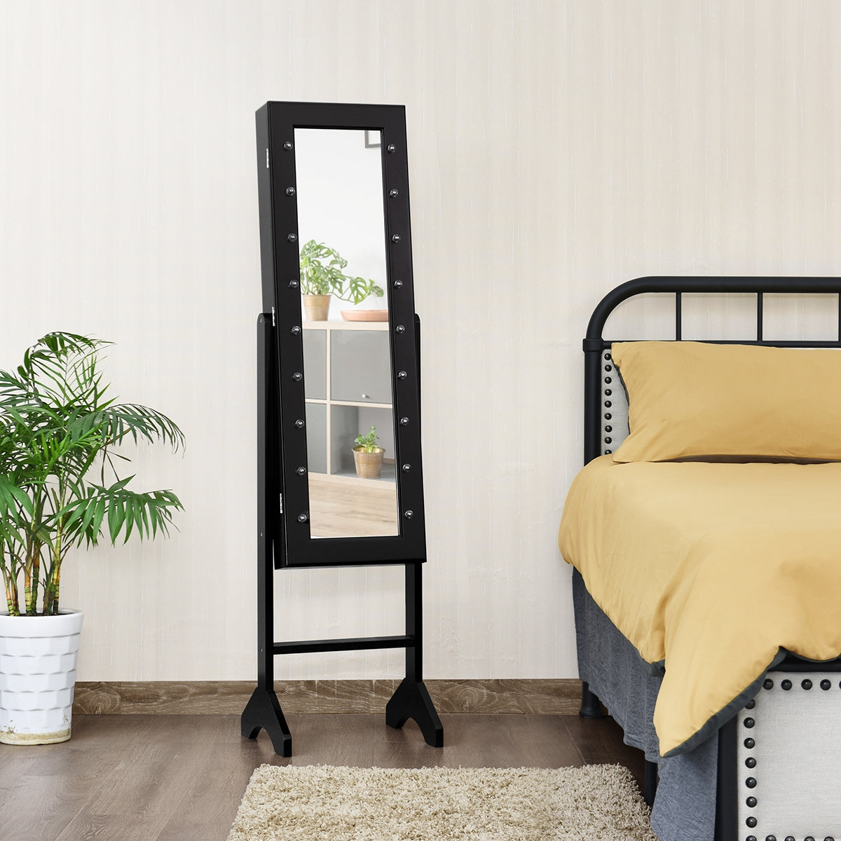 Armario Joyero con 18 Luces LED Ángulo Regulable Organizador para Todo Tipo de Joyas Negro 145 x 35 x 31,5 cm