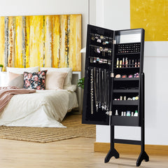 Armario Joyero con 18 Luces LED Ángulo Regulable Organizador para Todo Tipo de Joyas Negro 145 x 35 x 31,5 cm