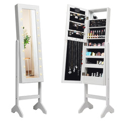 Armario Joyero con 18 Luces LED Ángulo Regulable Organizador para Todo Tipo de Joyas Blanco 145 x 35 x 31,5 cm