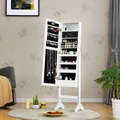 Armario Joyero con 18 Luces LED Ángulo Regulable Organizador para Todo Tipo de Joyas Blanco 145 x 35 x 31,5 cm