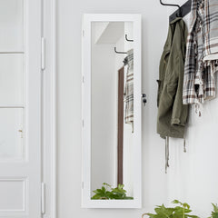 Armario Joyero para Cerrar con Llave y Luz LED Organizador Joyas y Maquillajes con Espejo de Cuerpo Entero Blanco 37 x 9,6 x 120 cm