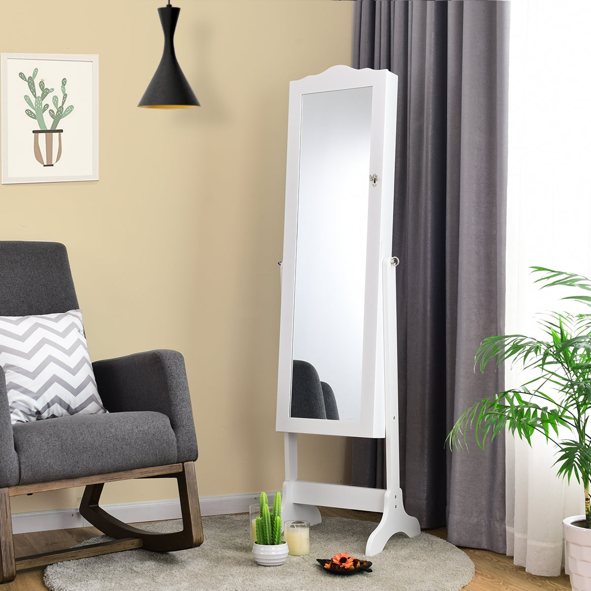 Armario Joyero con Ángulo Regulable Diseño Vertical Aspecto Puede Cerrar con Llave Blanco 160 x 45 x 37 cm