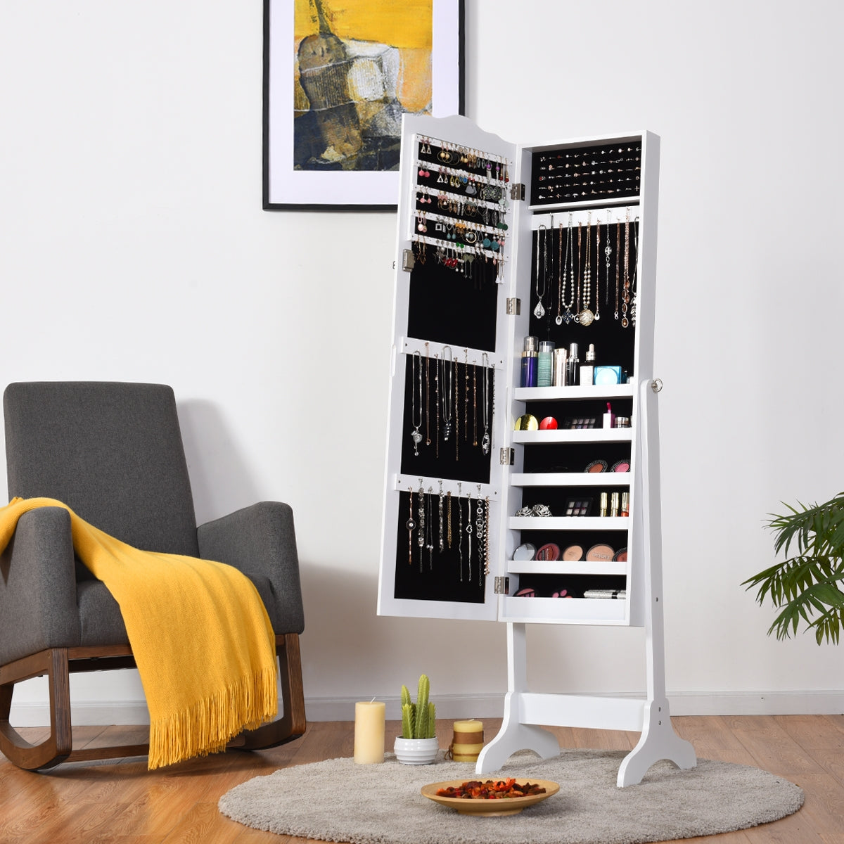 Armario Joyero con Ángulo Regulable Diseño Vertical Aspecto Puede Cerrar con Llave Blanco 160 x 45 x 37 cm
