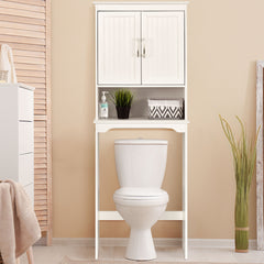 Armario Arriba del Inodoro Organizador con Doble Puertas 3 Repisas Regulables Estante para Baño Lavanderia Blanco 63 x 23 x 168 cm